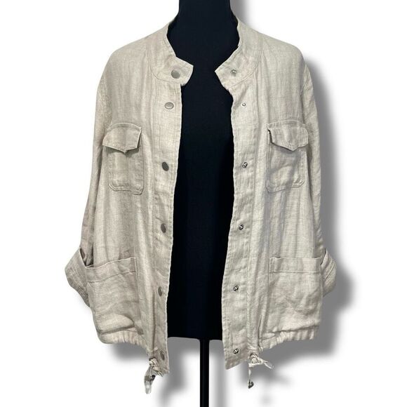 C&C California Linen Button Front Shacket Shirt Jacket Oatmeal Beige Size Med - Picture 6 of 10